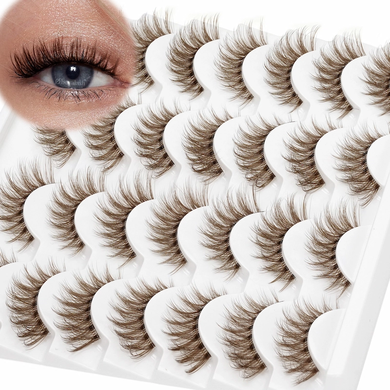 Obeya Brown Color Strip Lashes With Invisible Clear Band Hot Selling Style 3D Effect Look